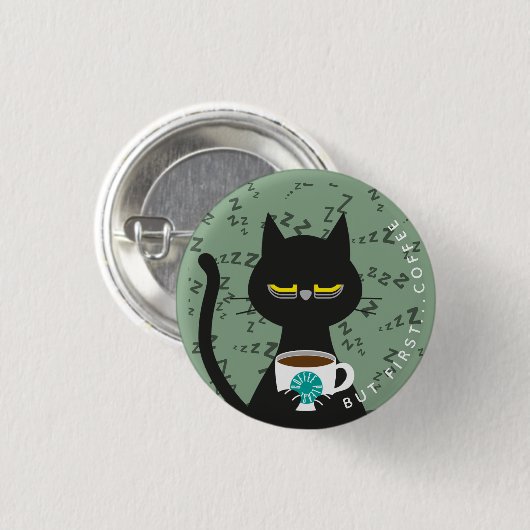 Sleepy Kuro Catto Abzeichen - Gewittertes Koffein Button (Vorne & Hinten)