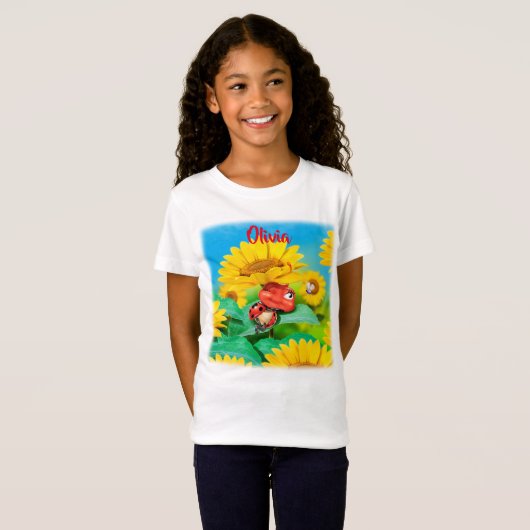 Sleepy Ladybug in Sonnenblumen T Shirt (Vorne ganz)