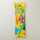 Sleepy Ladybug in Sunflowers.Gigant Brauch Seitenschläferkissen (Rückseite (Vertikal))