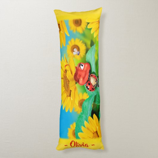 Sleepy Ladybug in Sunflowers.Gigant Brauch Seitenschläferkissen (Rückseite (Vertikal))
