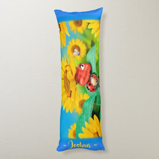 Sleepy Ladybug in Sunflowers.Gigant Brauch Seitenschläferkissen (Rückseite (Vertikal))