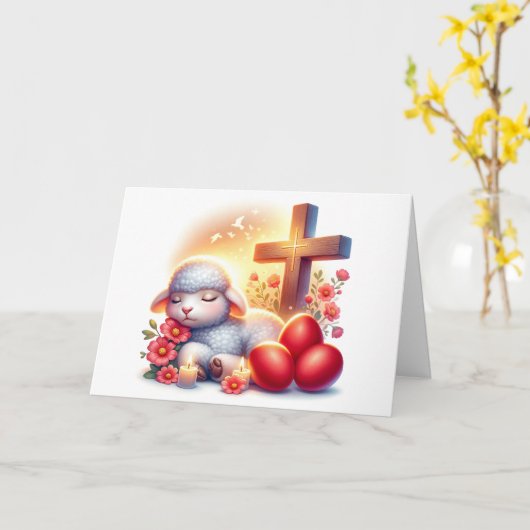 Sleepy Lamb Orthodox Ostern Karte (Gelbe Blume)
