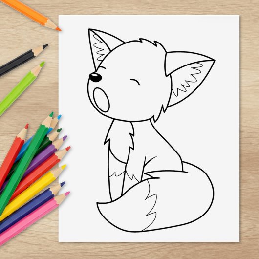 Sleepy Little Fox Coloring Page Gummistempel