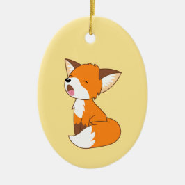 Sleepy Little Fox on Yellow Magnetic Keramik Ornament
