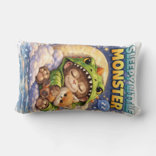 Sleepy Little Monster Cute Dino Pillow Lendenkissen