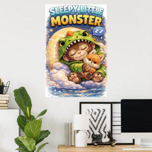 Sleepy Little Monster Cute Dino Poster