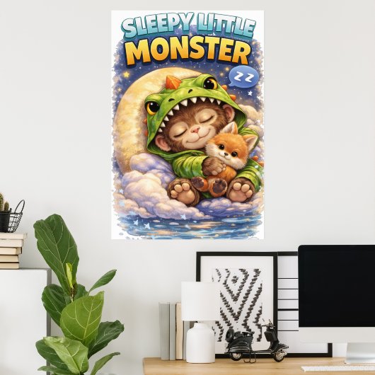 Sleepy Little Monster Cute Dino Poster (Heimbüro)