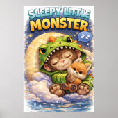 Sleepy Little Monster Cute Dino Poster (Vorne)