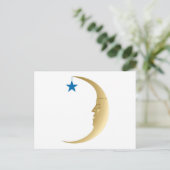 Sleepy Moon mit Blue Star Postkarte (Stehend Vorderseite)