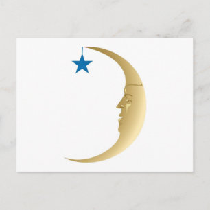 Sleepy Moon mit Blue Star Postkarte