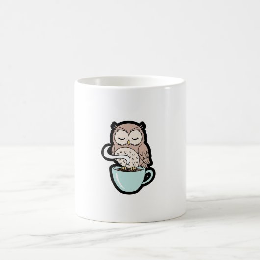 Sleepy Owl on Coffee – Cute Cozy Illustration Kaffeetasse (Mittel)