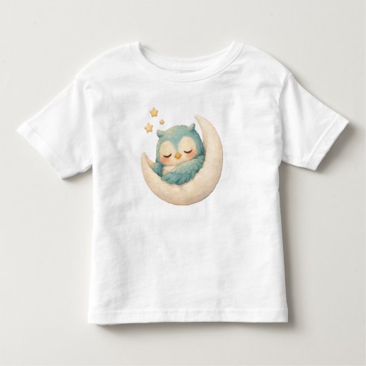 Sleepy Owl on the Moon Kleinkind T-shirt (Vorderseite)