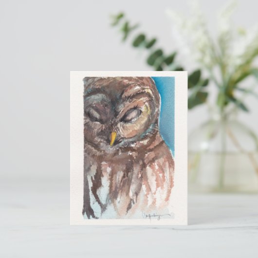 Sleepy Owl Postkarte (Stehend Vorderseite)