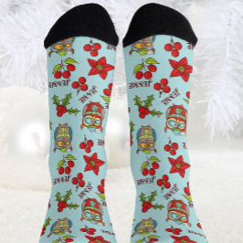 Sleepy Owls personalize Name Christmas Novelty Socken