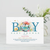 Sleepy Panda (熊 貓) Oh Boy Baby Shower Einladung (Stehend Vorderseite)