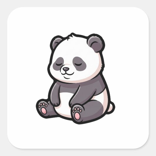 Sleepy Panda – Cute Kawaii Illustration Quadratischer Aufkleber (Vorderseite)