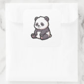 Sleepy Panda – Cute Kawaii Illustration Quadratischer Aufkleber (Tasche)