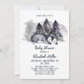 Sleepy Penguin Baby Boy Baby Dusche Einladung (Vorderseite)