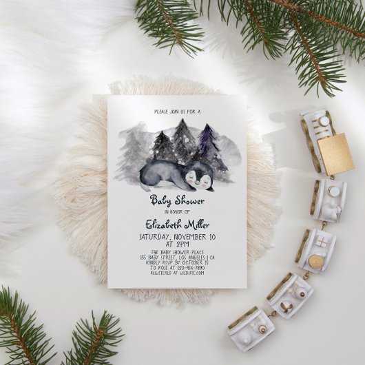 Sleepy Penguin Baby Boy Baby Dusche Einladung