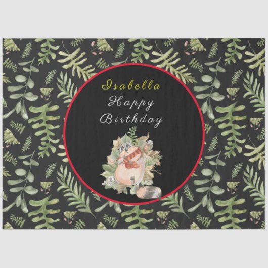 Sleepy Raccoon Anpassen von Text und Farbe Seidenpapier (Vorderseite)