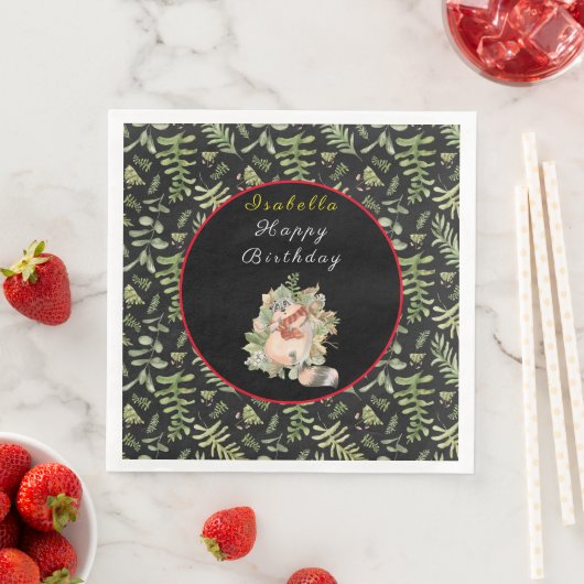 Sleepy Raccoon Anpassen von Text und Farbe Serviette (Beispiel)