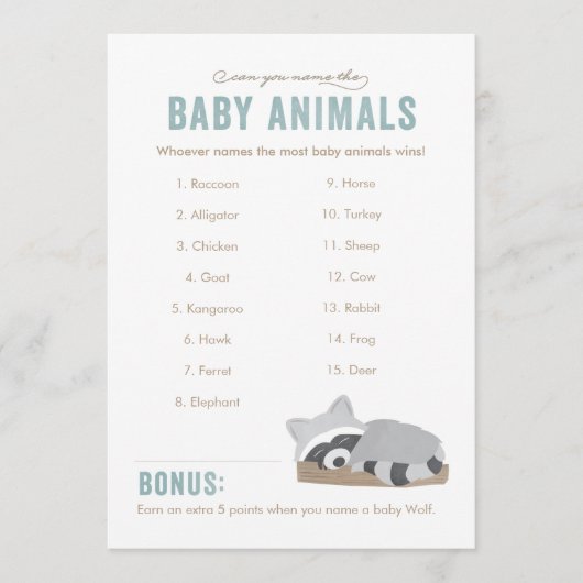 Sleepy Raccoon Baby Animals Game Board (Vorderseite)