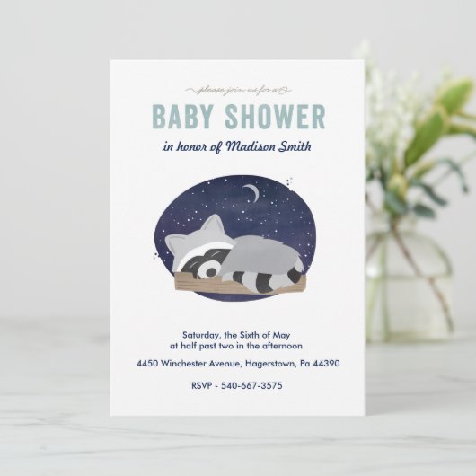 Sleepy Raccoon Einladung (Stehend Vorderseite)