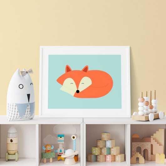 Sleepy Red Baby Fox Poster