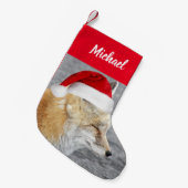 Sleepy Red Fox Rote Weihnachtsmannmütze mit Name t Kleiner Weihnachtsstrumpf (Vorderansicht (hängend))