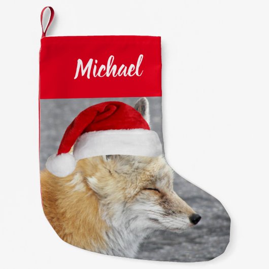 Sleepy Red Fox Rote Weihnachtsmannmütze mit Name t Kleiner Weihnachtsstrumpf (Vorderseite)