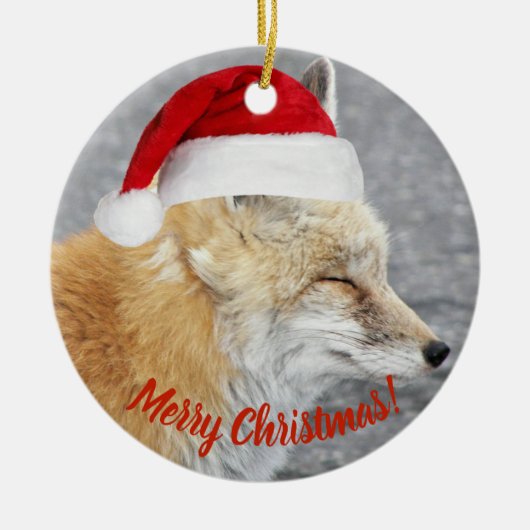 Sleepy Red Fox Tragen Red Weihnachtsmannmütze Holi Keramik Ornament (Vorne)