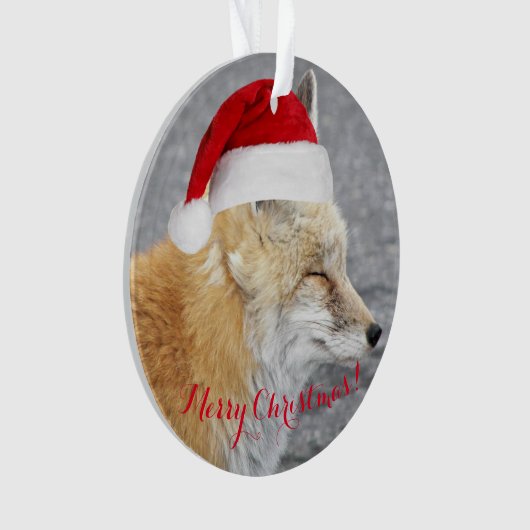 Sleepy Red Fox Tragen Red Weihnachtsmannmütze Holi Ornament (Vorderseite)