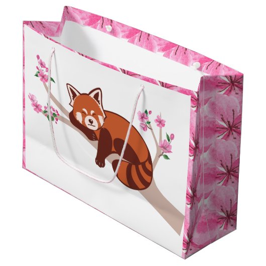"Sleepy Red Panda" Cherry Blossom Große Geschenkta Geschenktüte (Vorderseite Schrägansicht)