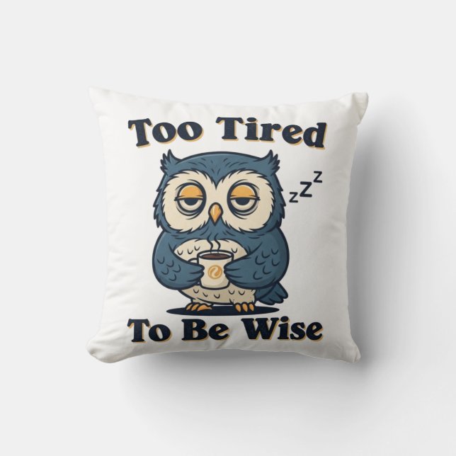 Sleepy Retro Owl Square Throw Pillow Kissen (Vorderseite)