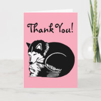 Sleepy Schwarz-weiß Husky Pink Dankeschön Karte