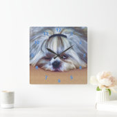 Sleepy Shih Tzu Dog Quadratische Wanduhr (Zuhause)