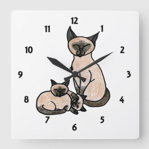 Sleepy Siamese Quadratische Wanduhr