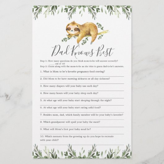 Sleepy Sloth Baby Shower Vater kennt das beste Spi (Vorderseite)