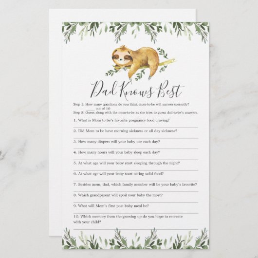 Sleepy Sloth Baby Shower Vater kennt das beste Spi (Vorne/Hinten)