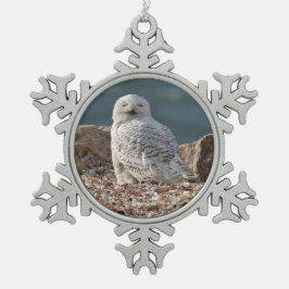 Sleepy Snowy Owl Schneeflocken Zinn-Ornament