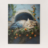 Sleepy Tan Tabby Halb Kitten Halb Bird Puzzle (Vertikal)