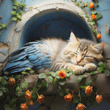 Sleepy Tan Tabby Halb Kitten Halb Bird