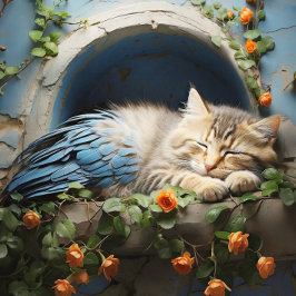 Sleepy Tan Tabby Halb Kitten Halb Bird Puzzle