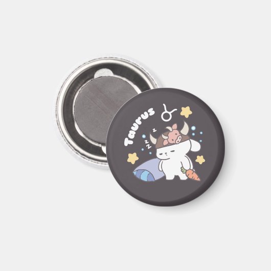 Sleepy Taurus Bunny Pattern - Zodiac Magnet (Vorderseite/Rückseite)