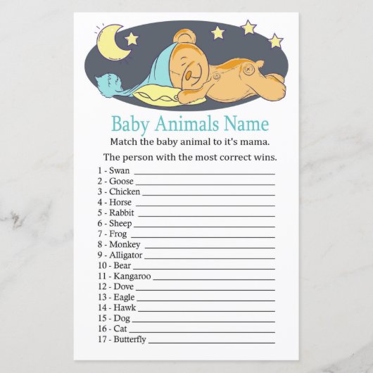 Sleepy Teddy Bär Baby Animes Name Game (Vorderseite)
