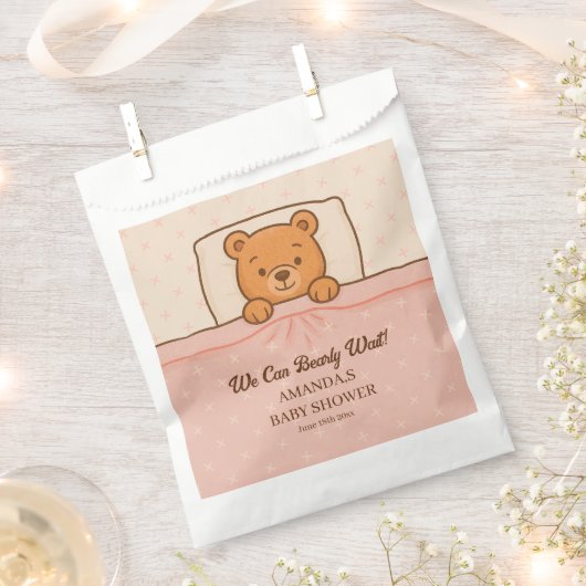 Sleepy Teddy Bear Light Pink Baby Dusche Geschenktütchen (Ausgeschnitten)