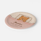 Sleepy Teddy Bear Light Pink Baby Dusche Pappteller (Schrägansicht)