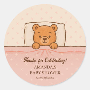 Sleepy Teddy Bear Light Pink Baby Dusche Runder Aufkleber