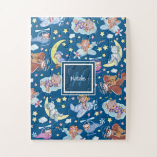 Sleepy Teddy Bears Dreaming of Flying Airplanes Puzzle