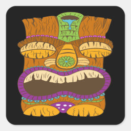 Sleepy Tiki Statue mit Open Mouth, Funny Black Quadratischer Aufkleber